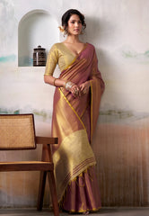 Cross Golden Yellow Tissue Silk Saree with Blouse Piece  – Adi Akshoy & Co.