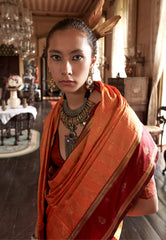 Orange with Maroon Border Kanjivaram Silk Saree With Blouse Piece - Adi Akshoy & Co.