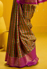 Lemon Green Kanjivaram Silk Saree with Blouse Piece - Adi Akshoy & Co.