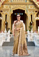 Golden Tissue Silk with Brown Saree with Blouse Piece