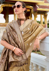 Golden Tissue Silk with Brown Saree with Blouse Piece