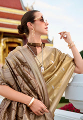 Golden Tissue Silk with Brown Saree with Blouse Piece