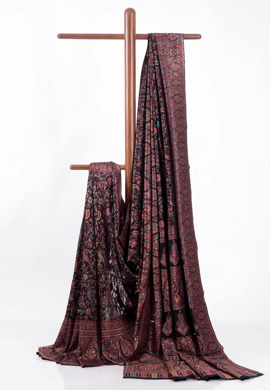 Black Kani Pure Silk Saree With Blouse Piece