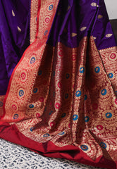 Purple with Red Minakari Border Katan Pure Silk Saree With Blouse Piece