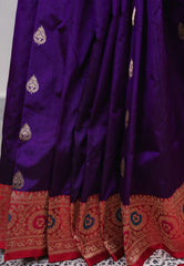 Purple with Red Minakari Border Katan Pure Silk Saree With Blouse Piece