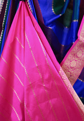 Multicolor Kadwa with Rani Pink Border Katan Pure Silk Saree With Blouse Piece