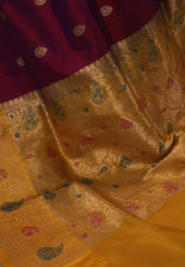 Magenta with Yellow Minakari Border Katan Pure Silk Saree With Blouse Piece