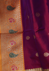 Magenta with Yellow Minakari Border Katan Pure Silk Saree With Blouse Piece