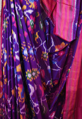 Purple Patola with Rani Pink Border Ikkat Silk Saree With Blouse Piece